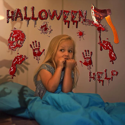 Halloween window clings with bloody handprints