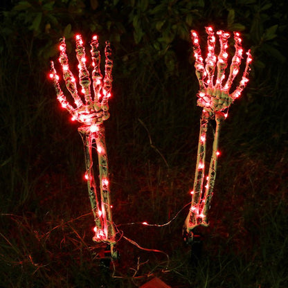 LED skeleton hand Halloween yard decoration with red lights