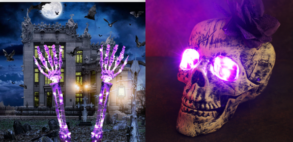 Halloween skeleton hand and skull outdoor decoration
