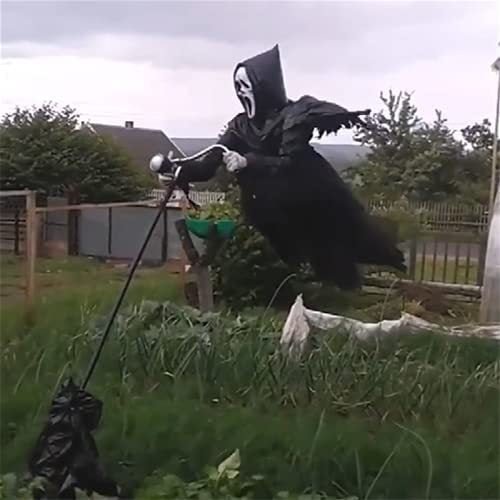 Halloween outdoor decorations skull scarecrow in garden