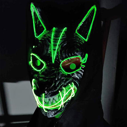 LED halloween mask with green illuminated face design