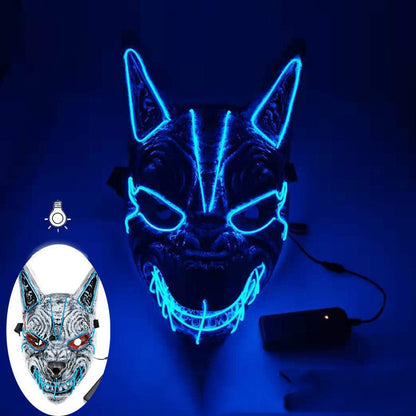 LED halloween mask with blue illuminated face design
