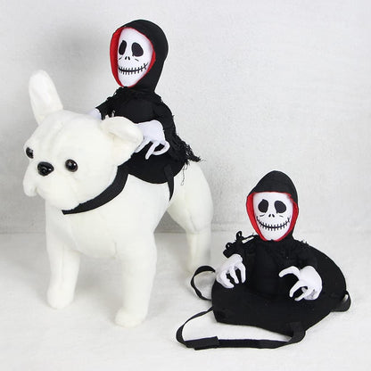 Black Halloween pet costume with white hands