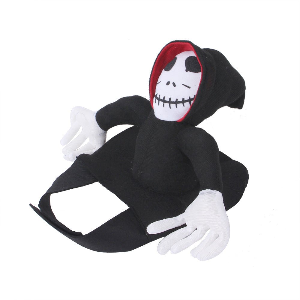 Halloween pet costume vest with hood and skull design