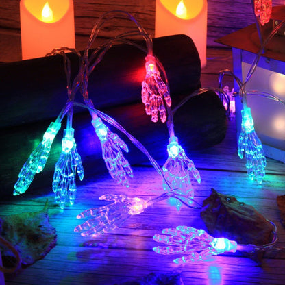 Halloween string lights with warm white ghost hand lights