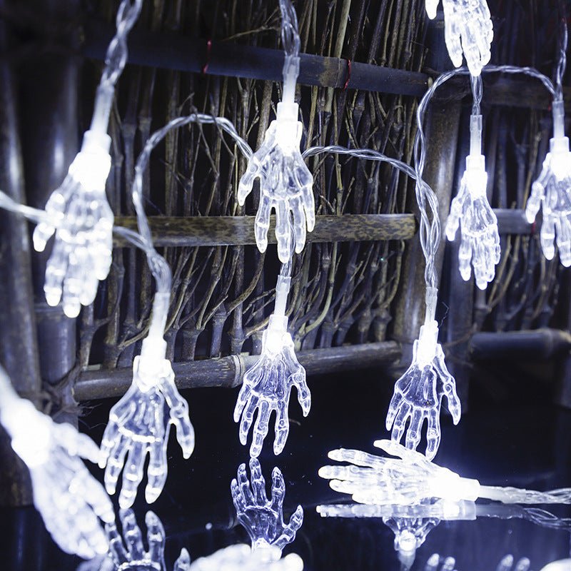 Halloween outdoor lights with ghost hand decorations