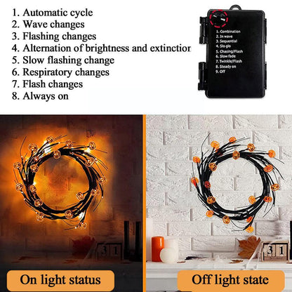 LED pumpkin lights on Halloween willow vine decoration