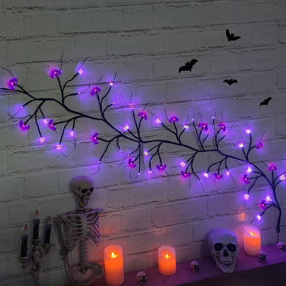 Halloween string lights with LED pumpkin and bat willow vine