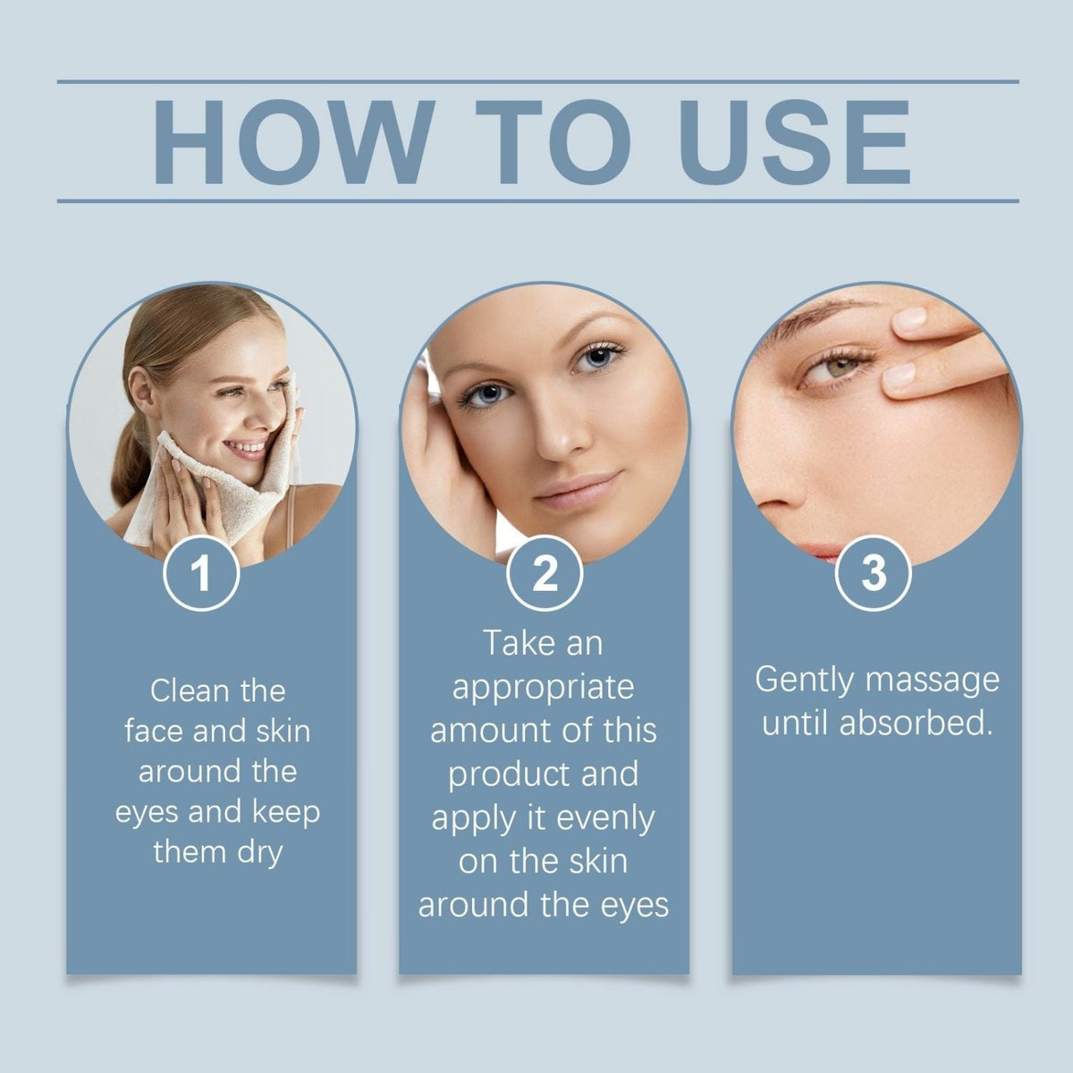 How to apply HOYGI firming eye cream around the eyes in three steps