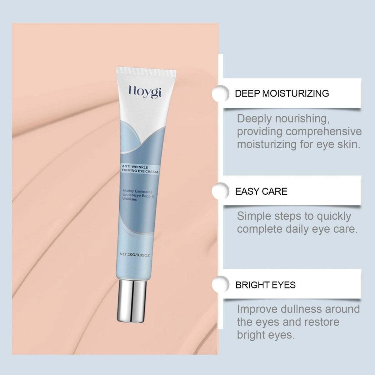 HOYGI anti-wrinkle firming eye cream with deep moisturizing benefits in a 10g tube