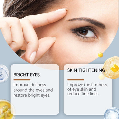 Three-step instructions for applying HOYGI anti-wrinkle eye cream to clean skin