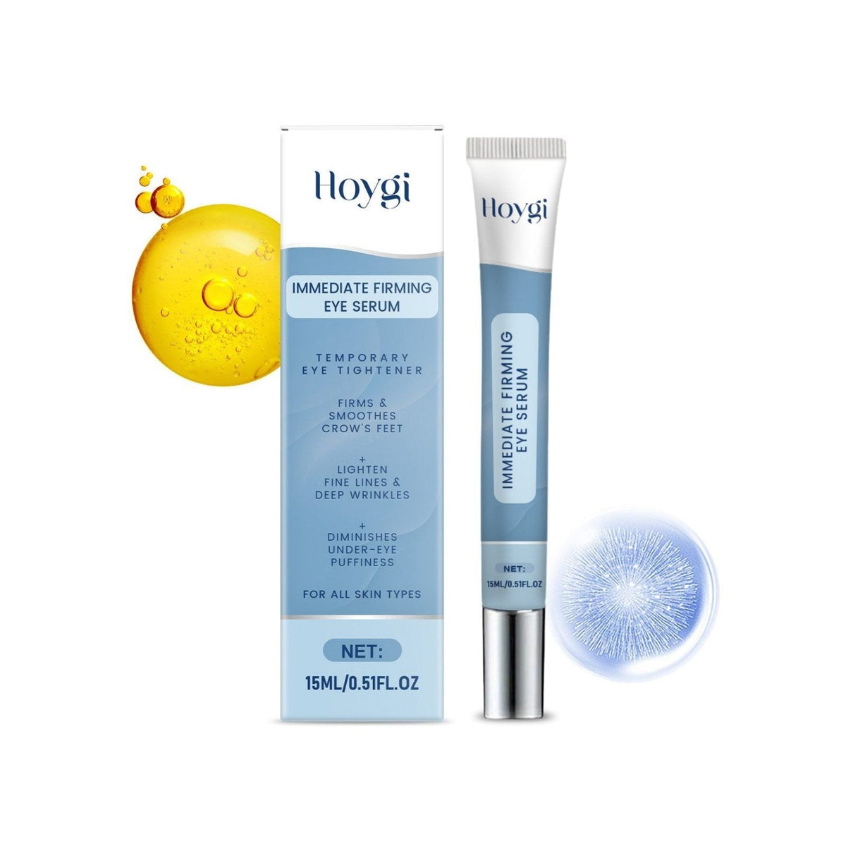 HOYGI temporary eye tightener 15ml firming eye serum tube and packaging