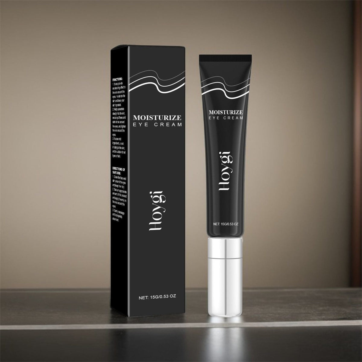 HOYGI eye moisturizer cream 15g black tube and box displayed together