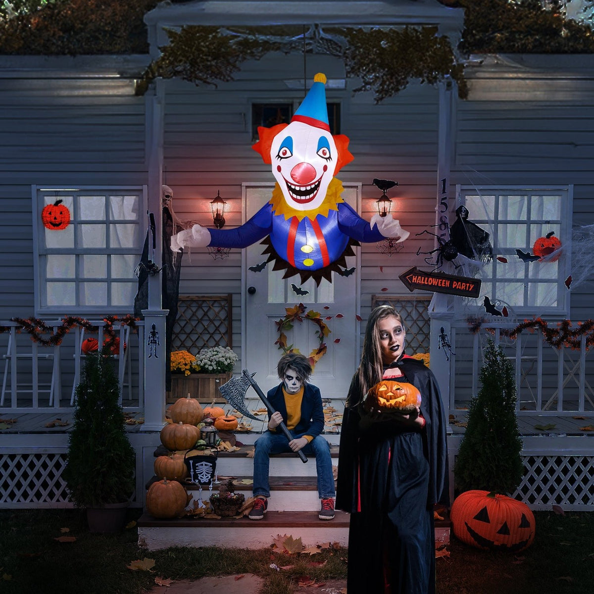 Halloween inflatable clown with built-in LED lights