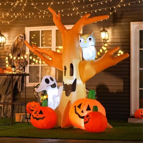 Inflatable halloween decorations with pumpkins and ghosts
