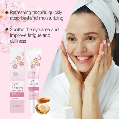 Woman applying Jaysuing cherry blossom eye serum as part of a skincare routine