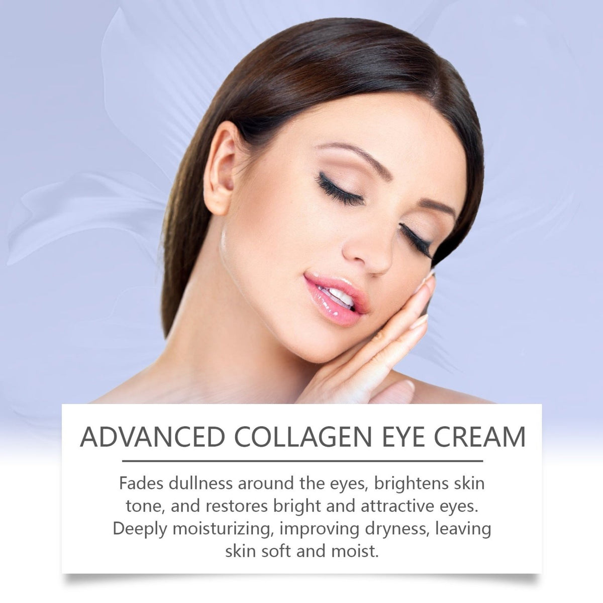 OUHOE advanced collagen eye cream benefits graphic highlighting moisture, fine lines and the appearance of dark circles