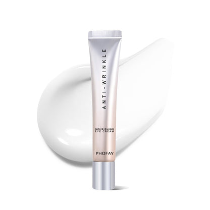 PHOFAY nourishing eye cream tube displayed upright beside a white cream texture swatch