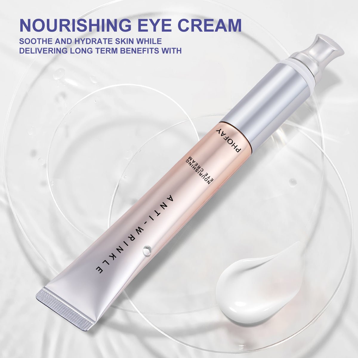 PHOFAY anti-wrinkle moisturizing eye cream in a pink and silver tube on a white background