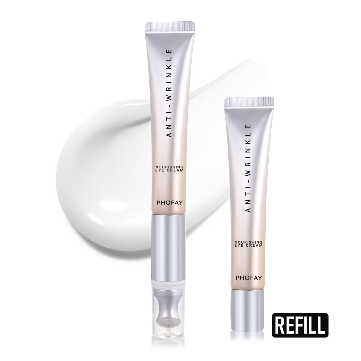 PHOFAY anti-wrinkle nourishing eye cream in a pink and silver tube with a white background