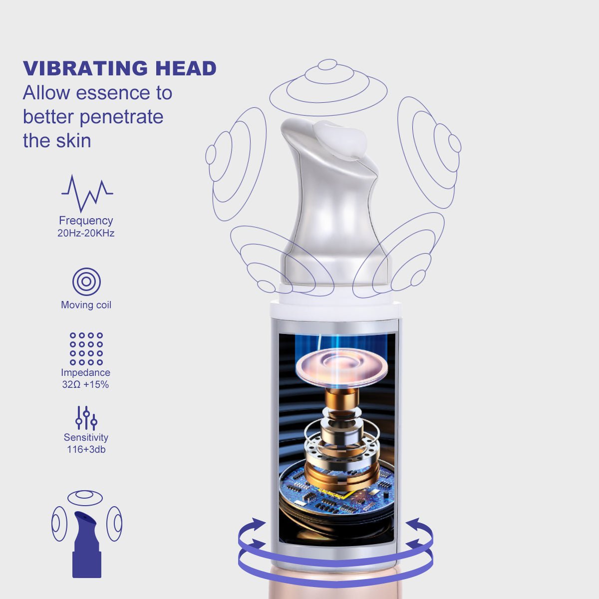Close-up product illustration of the PHOFAY eye cream vibrating metal applicator tip