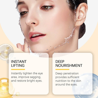 Close-up of a woman’s face illustrating the eye cream’s moisturizing and nourishing skincare benefits
