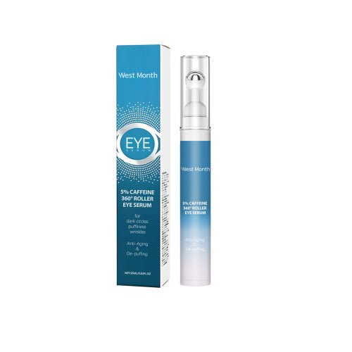 West Month 5% caffeine 360-degree roller eye serum 15 ml with blue packaging on a white background