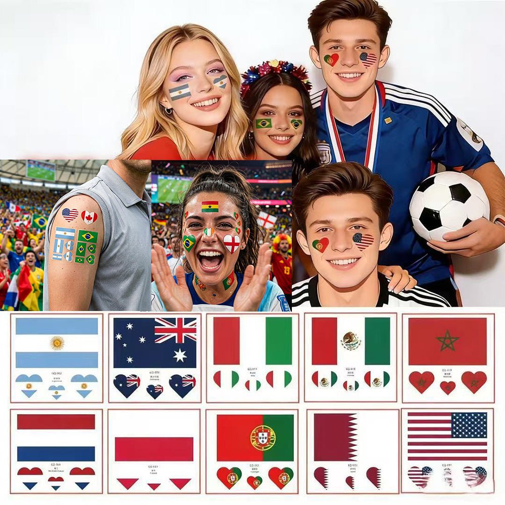 World flag temporary tattoos and face tattoos